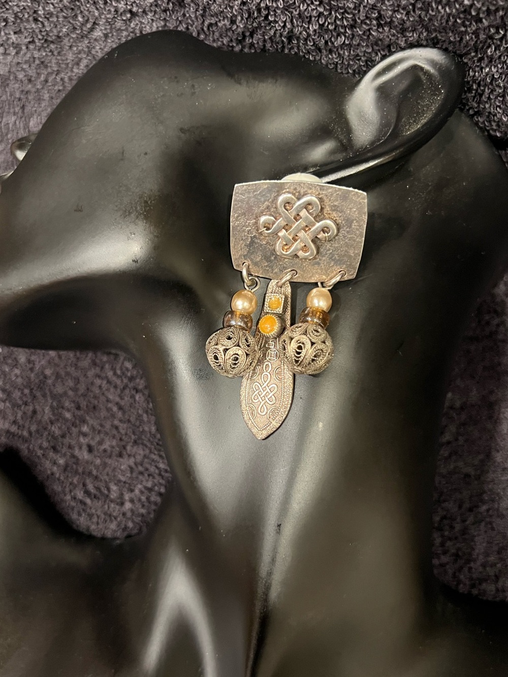 Handcrafted Sterling Silver Filigree Drop Earrings with Amber Accents